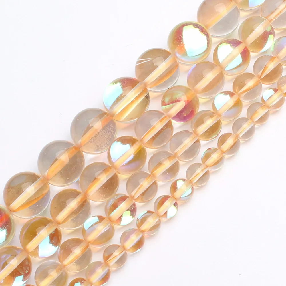 Круглые кристаллические бусины желтый цвет бусины со сквозными отверстиями свободные бусины для изготовления браслета, Цепочки и ожерелья, сделай сам, ювелирное изделие, 6/8/10/12 мм выберите размеры