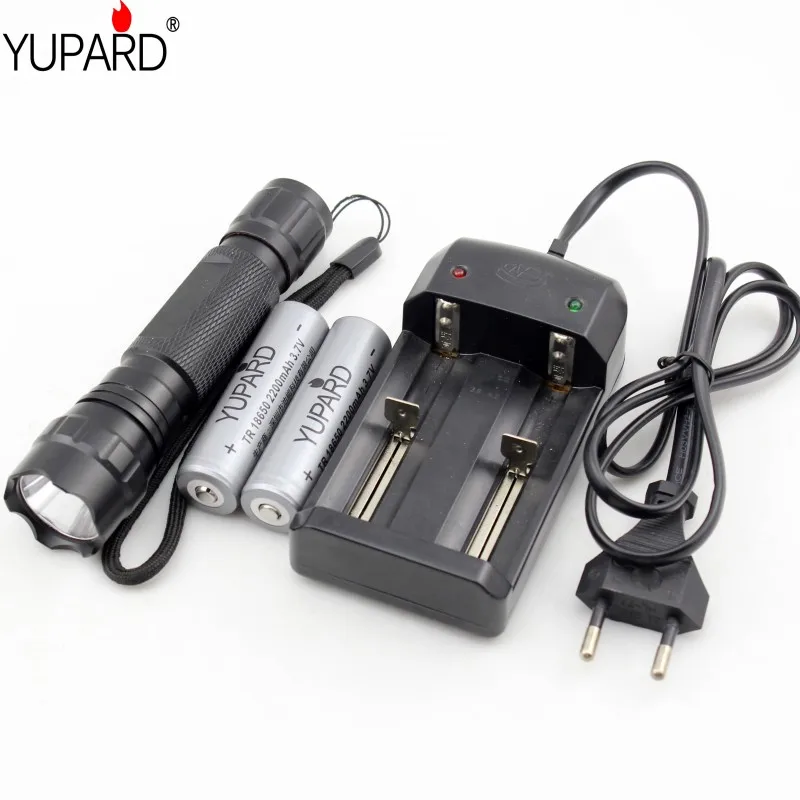 YUPARD Яркость XM-L T6 светодиодный фонарик+ 2x18650 2200 мАч аккумулятор+ Зарядное устройство+ тактический фонарь кемпинг уличный фонарик