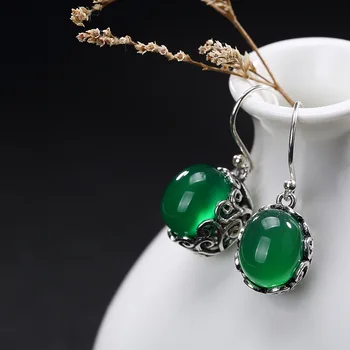 

L&P Chalcedony Drop Earrings For Women Vintage Pattern 925 Sterling Silver Earrings Band Fashion Jewels For Wholesale