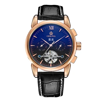 

Watches Men Luxury Brand ORKINA Automatic Mechanical Watch Waterproof Perpetual Calendar Leather Wristwatch relogio masculino