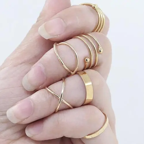 

6Pcs/Set Women Golden Tone Stack Plain Slim Band Midi Ring Spiral Knuckle Rings trendy