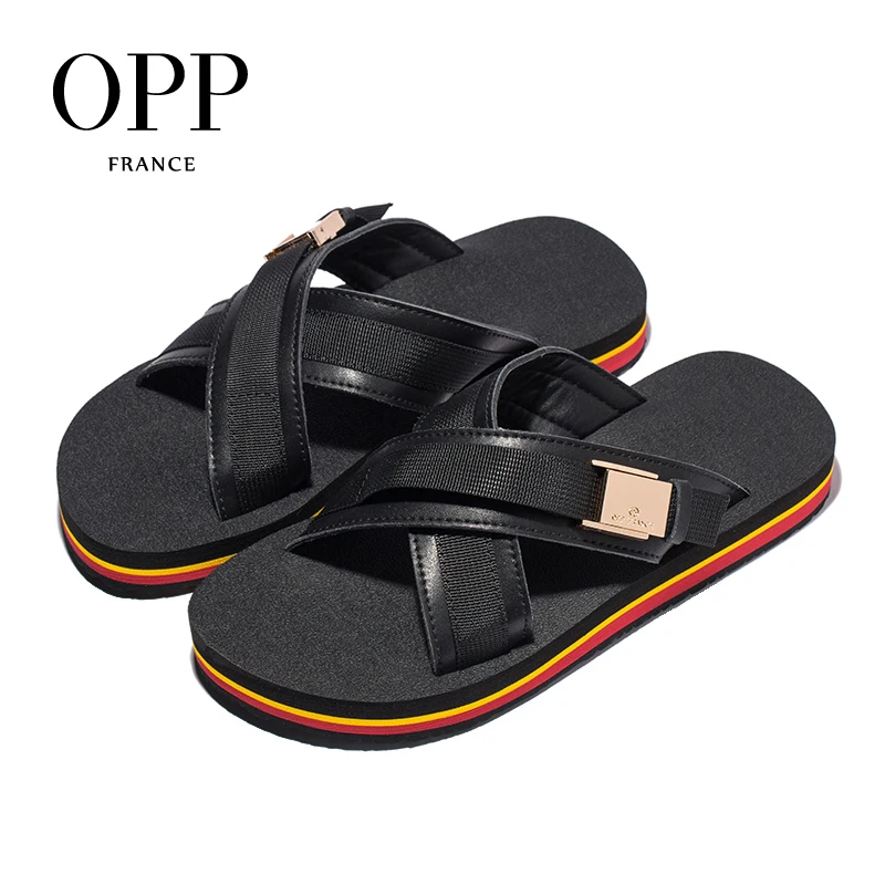 

OPP Men's Shoes Summer Outdoor Word Slippers Men's Leather Non-slip Personality Beach Shoes Casual Large Size Sandals