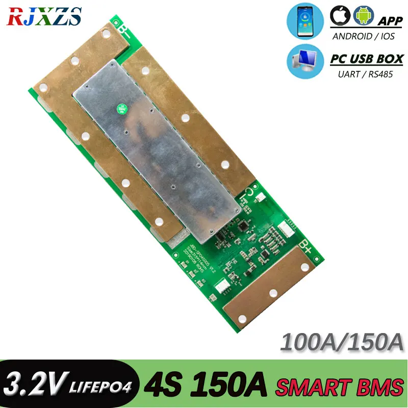 

smart bms 4S 100A/150A 12v Lifepo4 smart bms bluetooth pcm with android Bluetooth app UART bms for motor start