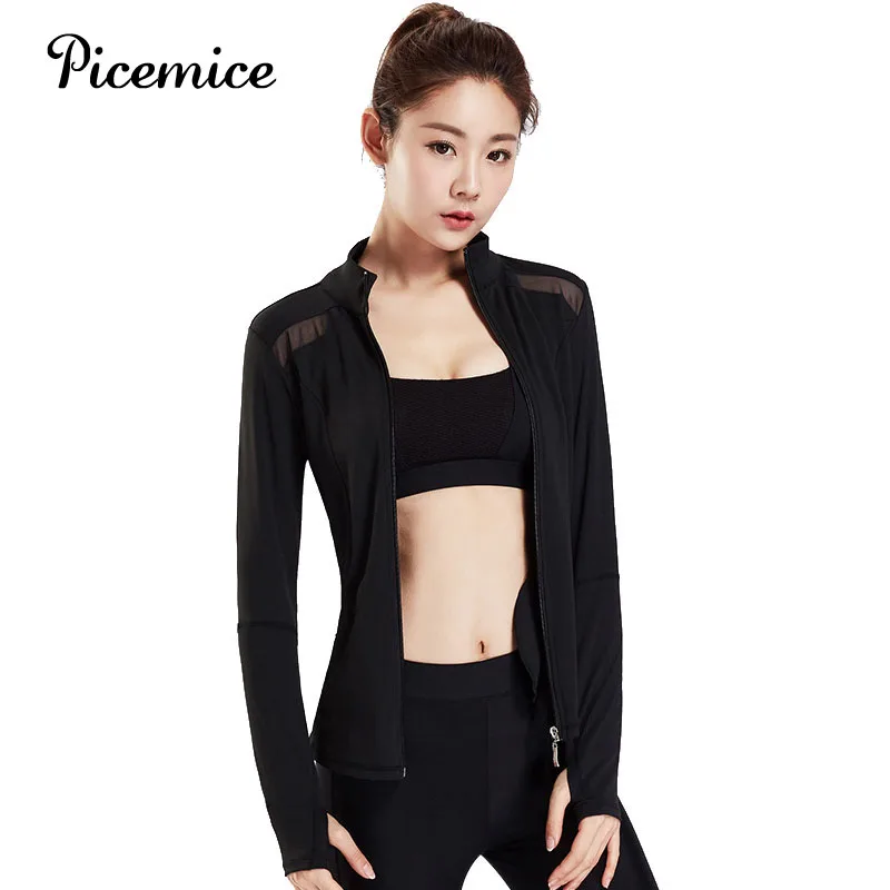 

Picemice Women Yoga Running Jacket Polyester Long Sleeve Outdoor Training Fitness Slim Sport Coats Breathable Yoga Shirt Top