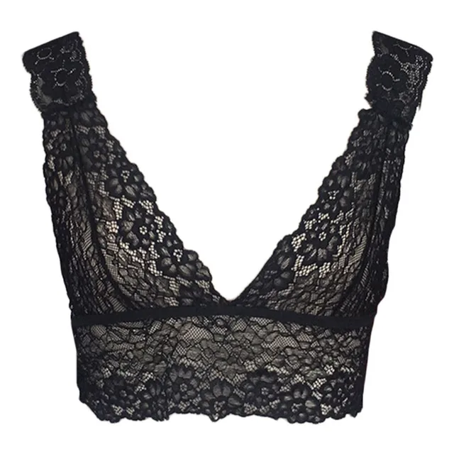 Womens Deep V Neck Floral Lace Bralette Unpadded Seamless Bra Sheer