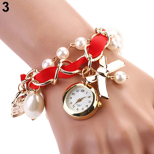 Женские часы с жемчугом, украшенные бантом, кожаный ремешок, Аналоговый кварцевый браслет, наручные часы 2KMC 6T4X 93YN