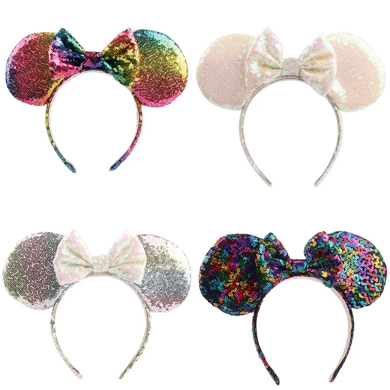 Rainbow Sequins Minnie Mouse Ears Hairband Kids Girl Bow Hairband Women Headband DIY Hair Accessories Headwear Kids Headband