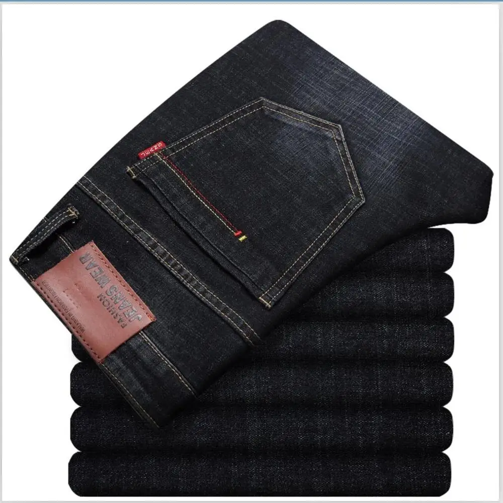 Classic Solid color Blue Black Jeans Men Business Casual Denim Pants Trousers