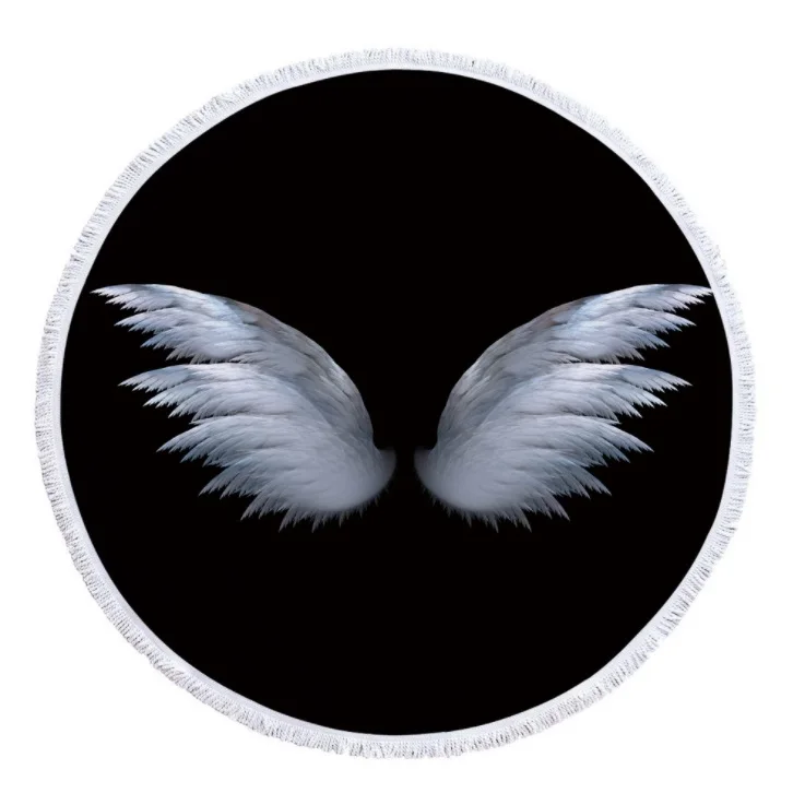 

mylb Summer Microfiber Round Beach Towel Circle Fairy Cupid Wings Print Shower Bath Towels Yoga Mat Blanket toalla de playa