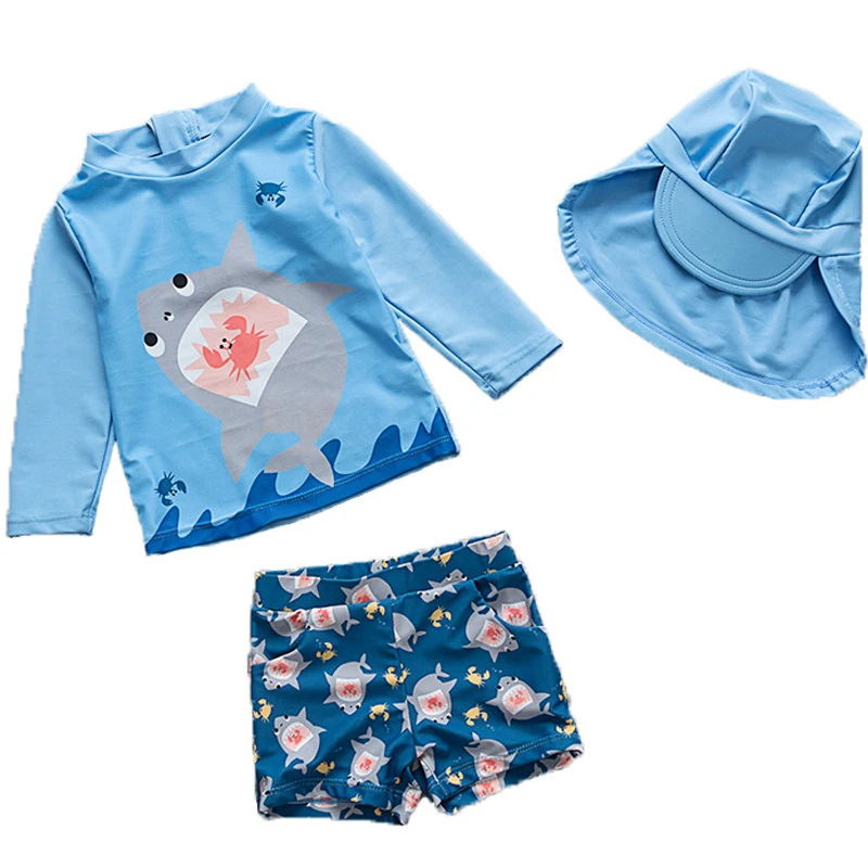 

Kids Boy Two Pieces Swim Suit Sunproof Cartoon Shark Beach Bodysuit Toddler Boys Swimwear 1-10Y Children Swimsuit surfing Wear