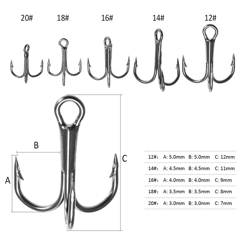 Lixada 50 шт./лот набор тройных рыболовных крючков 5 размеров#2#10#12#20 из высокоуглеродистой стали Крючки для ловли карпа круглые изогнутые тройные Крючки