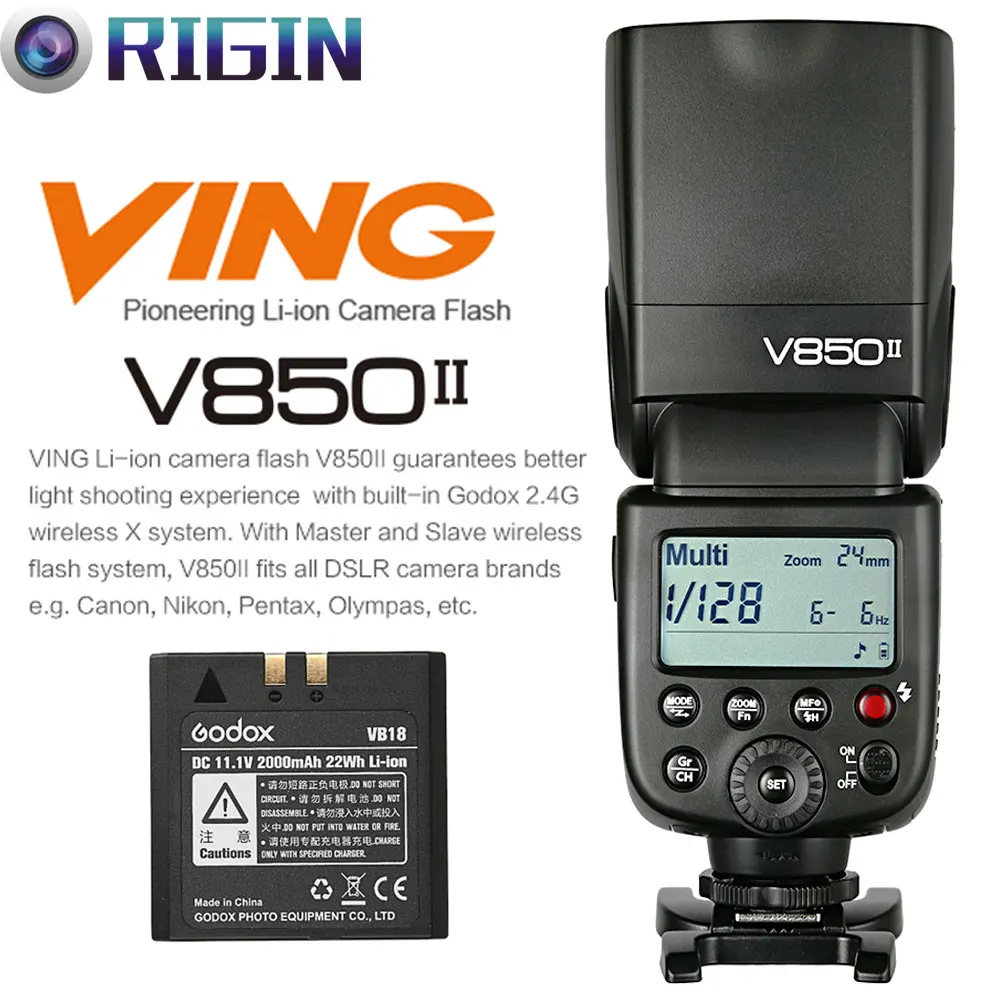 

Godox V850II GN60 HSS 1/8000s Off Camera Flash Speedlite 2.4G Wireless X System With lithium battery For Canon/Nikon/Sony,etc