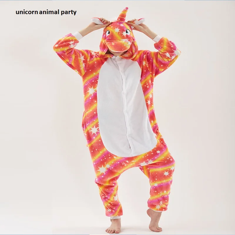 

Kigurumi Onesies Cosplay Winter Orange stars Flannel Adults Pajamas Unisex Animal Sleepwear Costumes Halloween Christmas Party