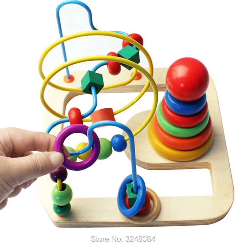 

New1 Set Wooden Montessori Toys Counting Circles Bead Abacus Wire Color Roller Maze Baby Kids Wooden Toy Toy For Children Gift