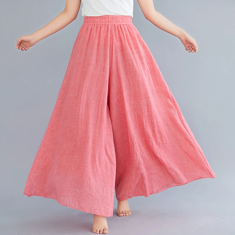 #0605 Elastic High Waist Beach Cotton Linen Wide Leg Pants Women Plus Size Full Length Trousers Female Vintage Loose Summer #0605 Elastic High Waist Beach Cotton Linen Wide Leg Pants Women Plus Size Full Length Trousers Female Vintage Loose Summer
