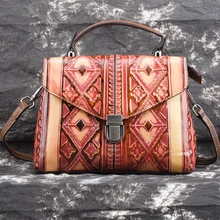 Сумка-тоут из натуральной тисненой кожи с верхней ручкой в европейском стиле, винтажная Женская сумка через плечо из натуральной воловьей кожи