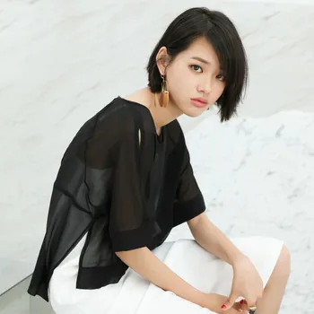 

free shipping/summer women Chiffon blouses/short sleeve girl shirts/high quality Polyester summer tops/camisa feminina/xfs042