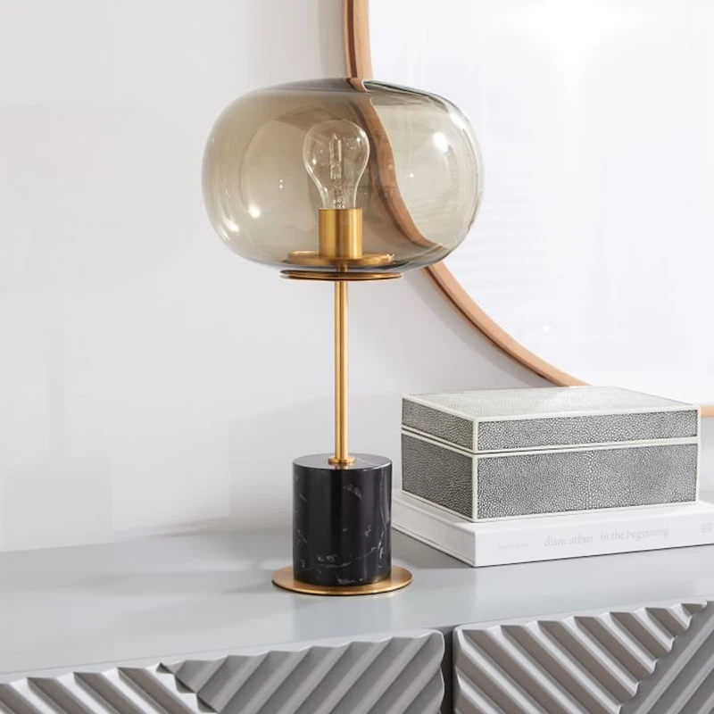 Скандинавский стиль простой креативный мраморный прикроватный Золотой корпус настольная лампа модель комнаты круглый прозрачный