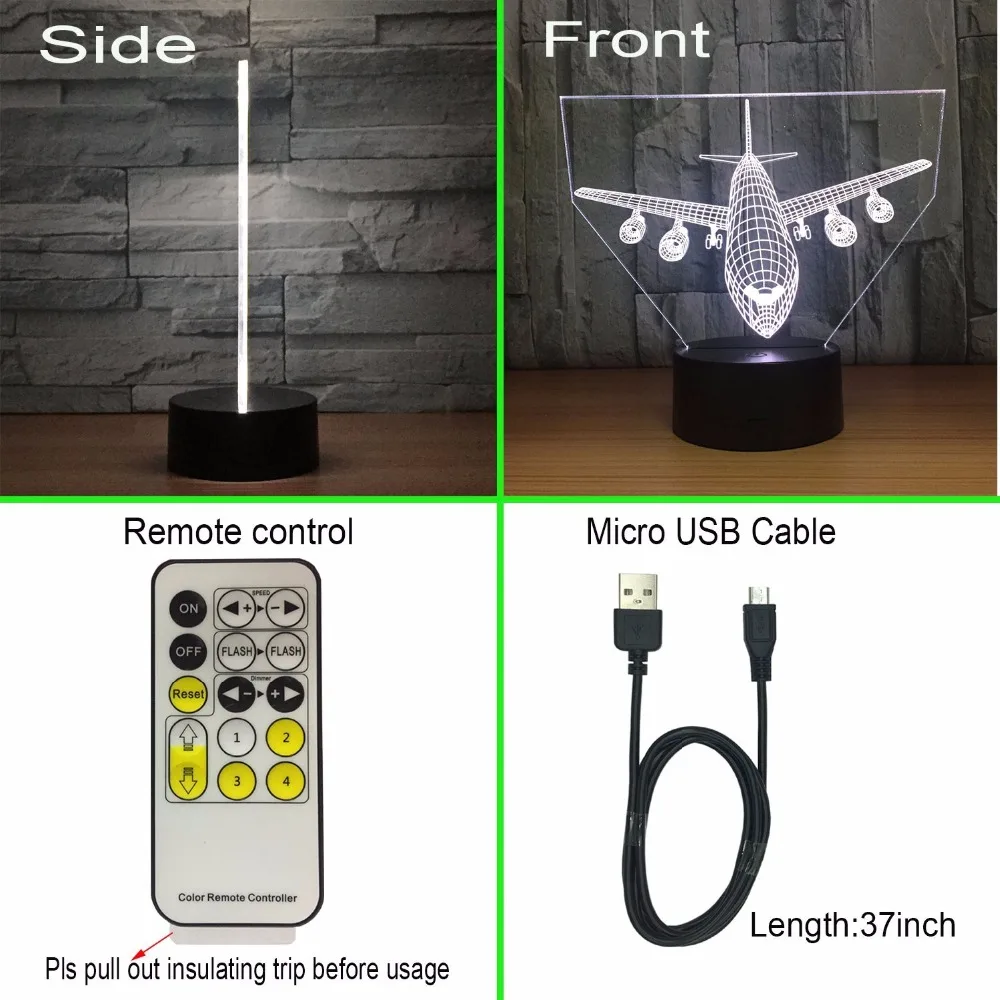 Дистанционный сенсорный реактивный самолет военный самолет летает на земной вертолет 3D светодиодный светильник 7 цветов Изменение спальни авиационные светильники мир Прямая поставка