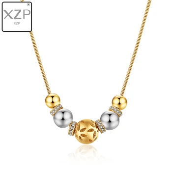 

XZP Trendy Gold Plate Women Necklace Luminous Shine Crystal from Austrian 5pcs Beaded Pendant Charm Chain Necklace Girls Gift
