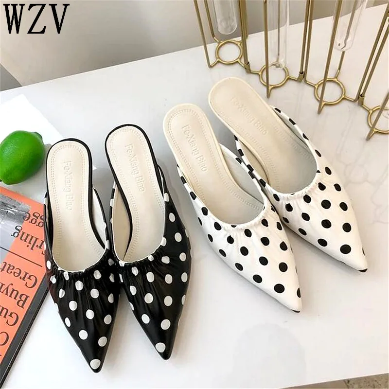 

2019 Summer Hot Sale Women Shoes Flip Flops Fashion Polka Dot Pointed Toe Flat Heel Sandals Outdoor Slipper Low-heels for Female