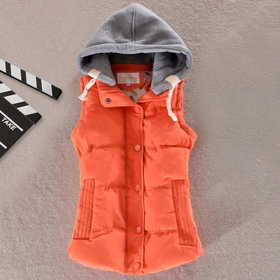 Fionto Для женщин зимний жилет хлопок Повседневное темперамент Тонкий жилет пальто с капюшоном зимняя теплая куртка и верхняя одежда A045 - Цвет: Orange