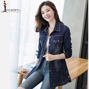 

Spring autumn women denim jacket 2018 new long-sleeved female jacket medium long loose Single-breasted ladies windbreaker ll960