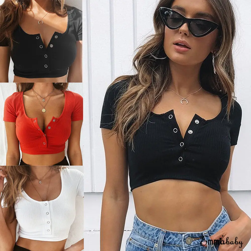 

2019 Women Summer Solid Button Knit Crop Tops Vest Sleeveless Top Bustier