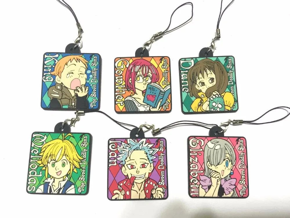 G362 6pcslot Original Japanese anime figure The Seven Deadly Sins rubber Silicone sweet smell mobile phone charms keychain strap