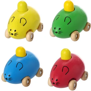 

Fashion Smart Gift Kids Child Baby Cute Mice Squeak Wooden Toy Car New voitures petites voitures model machine QC3