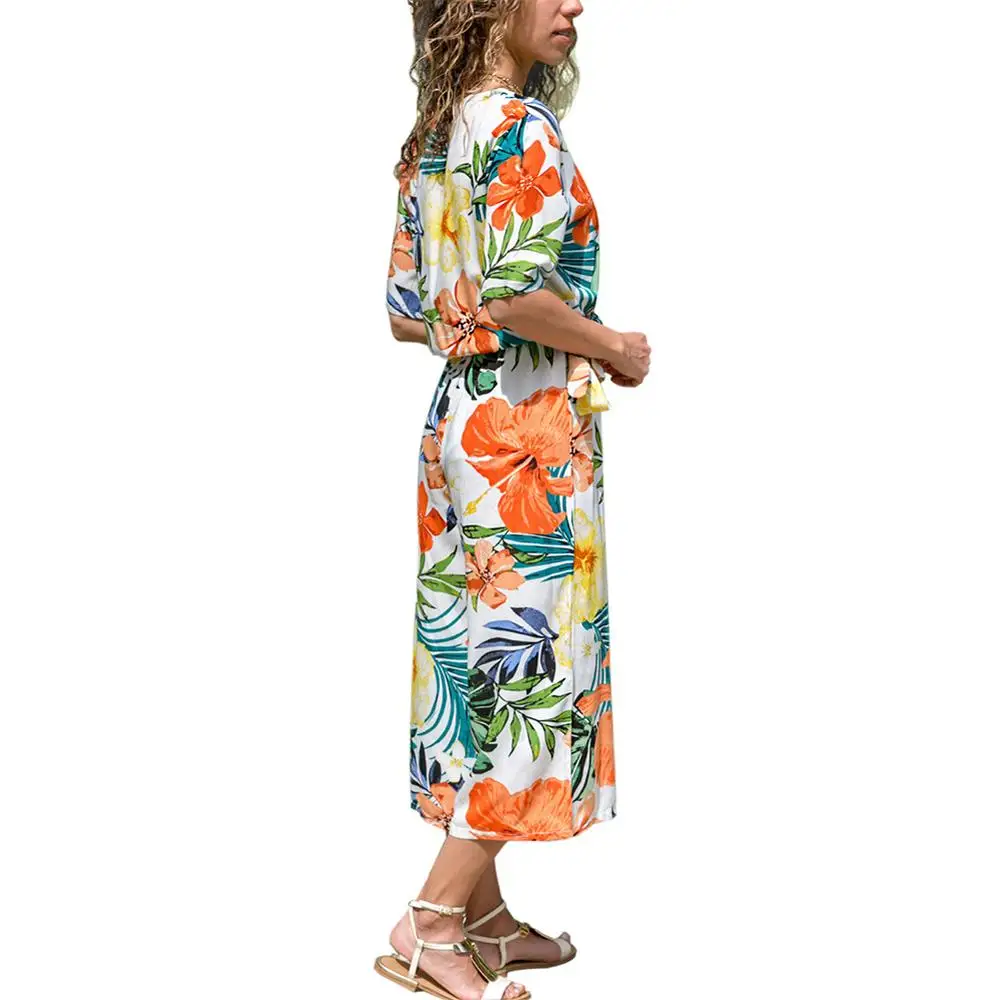 Casual Floral Print Wide Leg Jumpsuit Women 2019 Summer Short-Sleeved High Waist Jumpsuit Ladies Boho Deep V Neck Wrap Jumpsuit Casual Floral Print Wide Leg Jumpsuit Women 2019 Summer Short-Sleeved High Waist Jumpsuit Ladies Boho Deep V Neck Wrap Jumpsuit