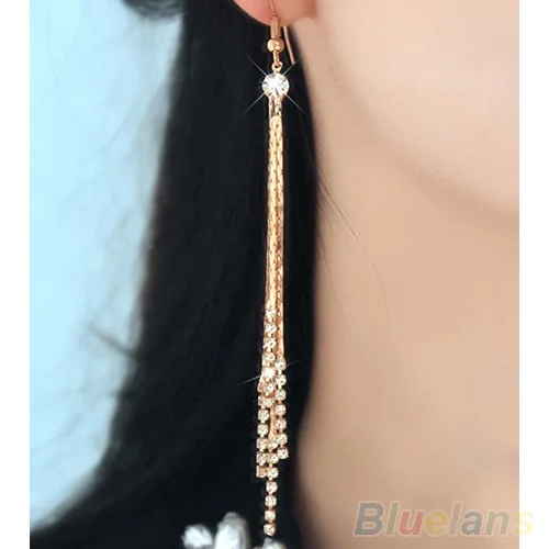 Women Bead Rhinestone Party Wedding Drop Chain Tassels Hook Linear