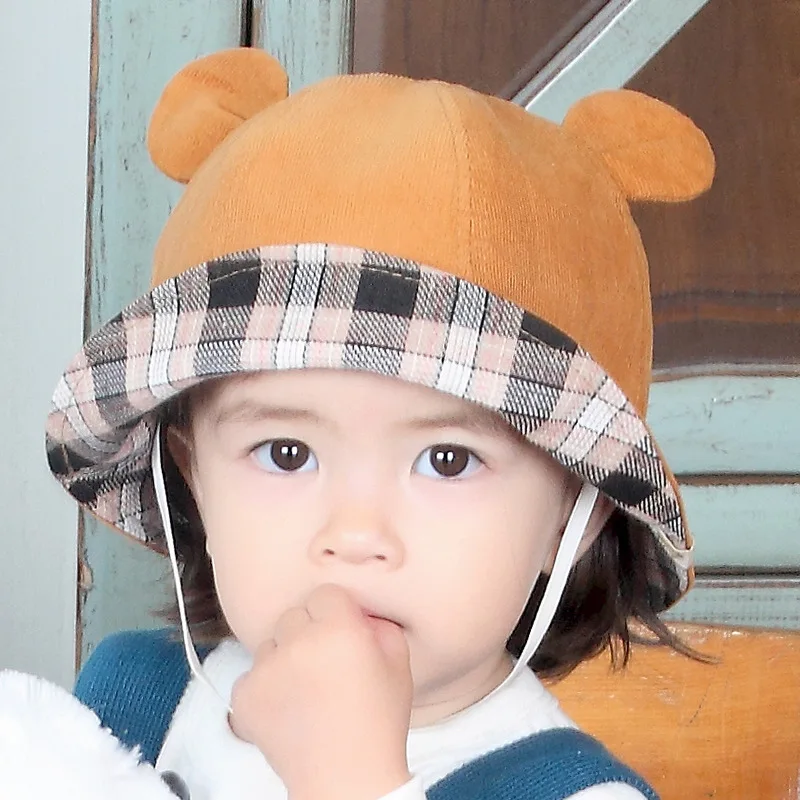 Fashion Baby Bucket Hat For Girls Cute Bear Ears Hat Toddler Kids Hat Caps Cotton Boys Girls Sun Cap Autumn Baby Girls Clothing (26)