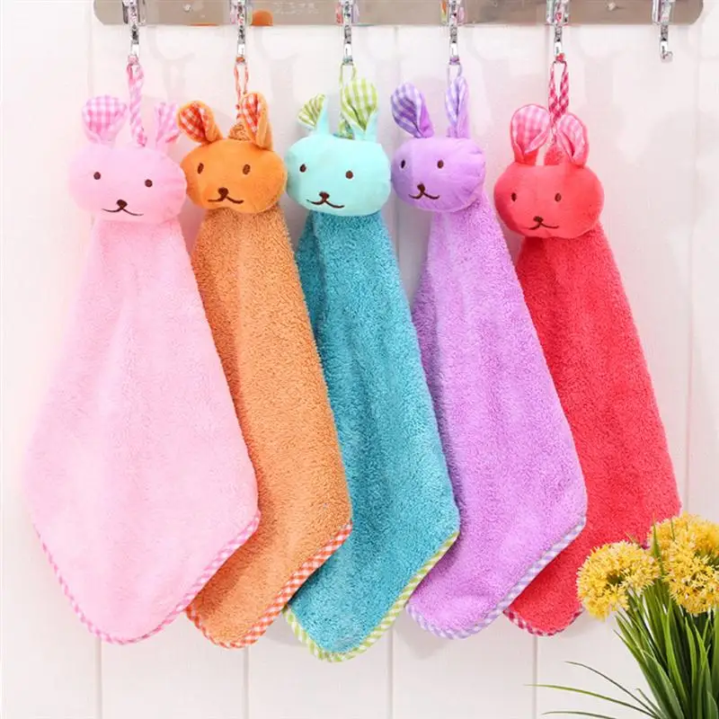 Hanging Hand Towels Cute Rabbit Towels Thicken Coral Fleece Fast Dry