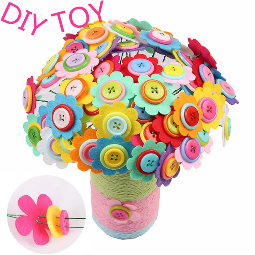 

40PC Artificial Flower 3D Puzzle Educational Toy Kid DIY Toys Intelligence Kindergarten Button Sunflower Bouquet Without Vase
