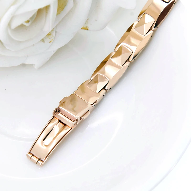 High Quality Rose Gold Color Tungsten Steel Bracelets For Men Pure High Quality Rose Gold Color Tungsten Steel Bracelets For Men Pure Germanium Magnet Therapy Health Benefits Love In Chain Link