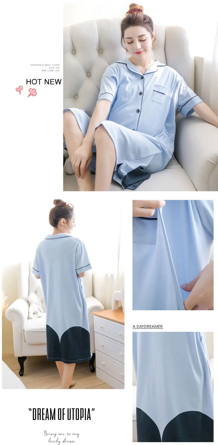 Cotton Maternity Sleepwear Pregnant Women Pajamas Nursing Breast Dress Lactation Clothing For Feeding Nursing Clothes Nightgown (15)