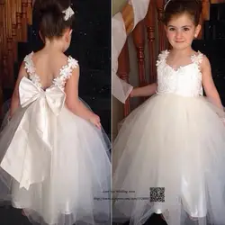 Белое кружевное платье с цветочным узором для маленьких девочек пышные платья для первого причастия для девочек, платье для выпускного