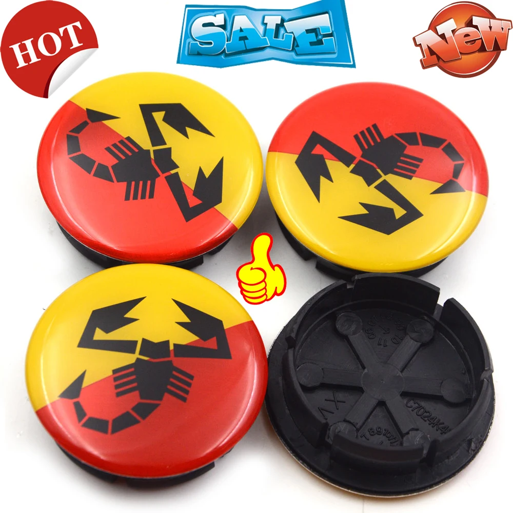 

4pcs/lot 50mm (44mm) For 500 Abarth Wheel Hub Center Caps for Fiat Abarth M0area Multipla Punto Yellow Red Scorpion 4726183AB