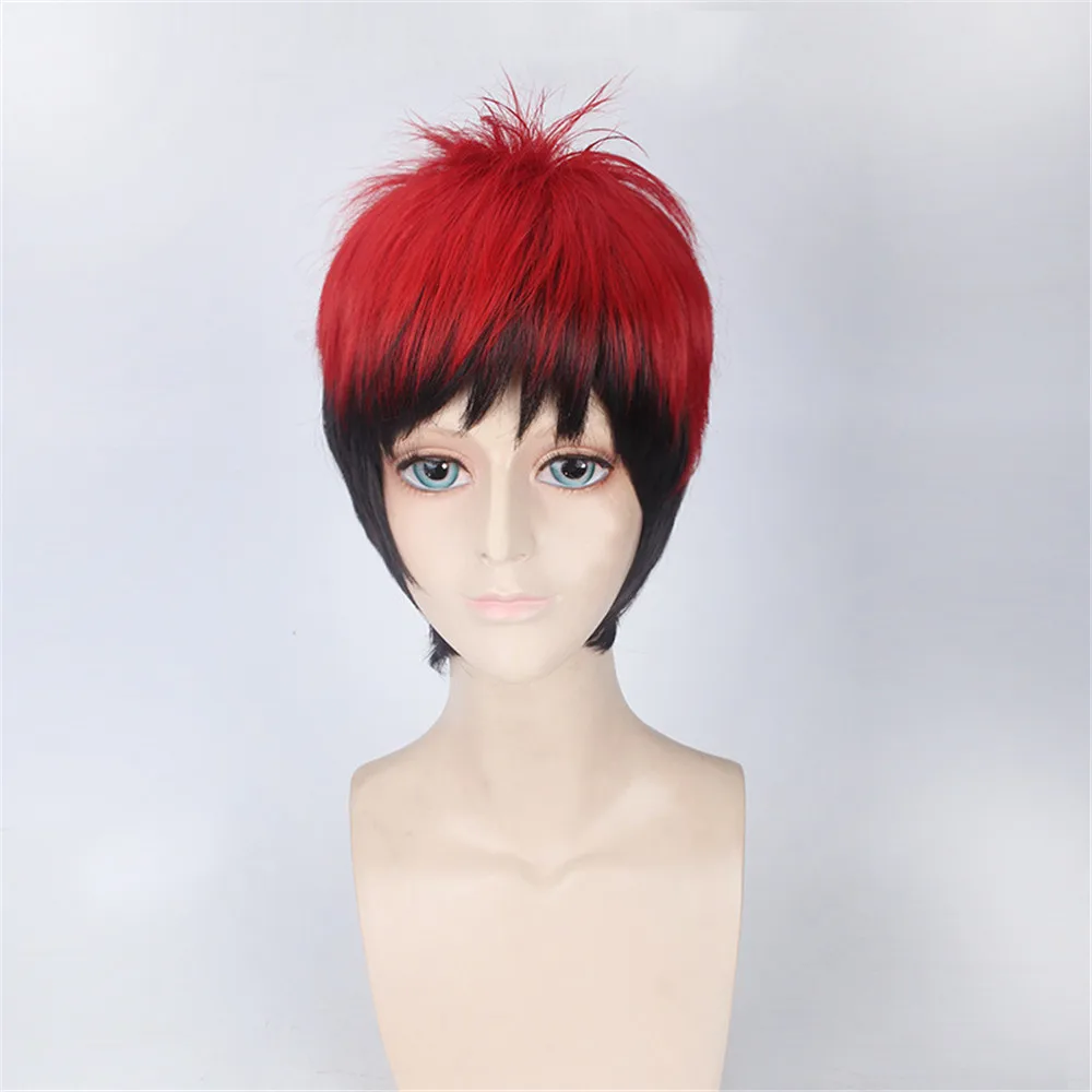 

35cm Short Straight Cosplay Kuroko No Basketball Kagami Taiga Wigs Red Black Gradient Heat Resistant Synthetic for Man Boys Wig
