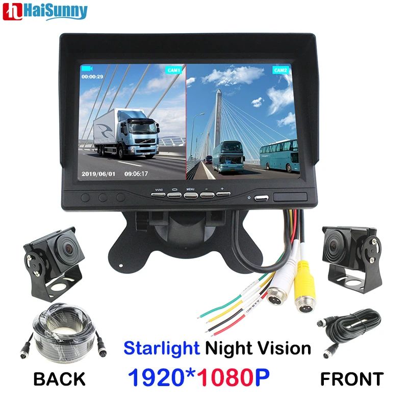 

AHD Rear Front View Camera 1920*1080P Starlight Night Vision With7 Inch IPS Dual Screen Monitor For Truck Caravans DVR Recorder