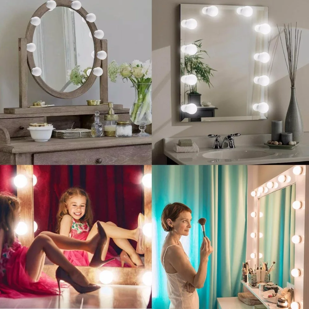 Голливуд Стиль макияж зеркало светодиодный косметическое светодиодный свет комплект с 10 затемнения светодиодный лампы Водонепроницаемый Смарт декор для туалетного столика Ванная комната