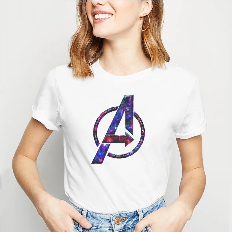 Женская футболка с принтом Marvel Movie Avengers Endgame белая короткими рукавами топы в стиле