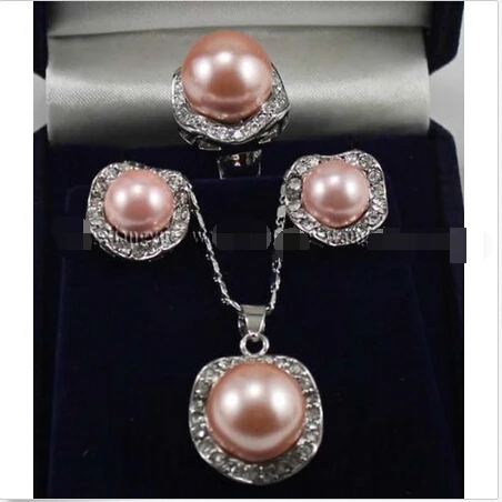 

Pink South sea Shell Pearl Beads/ Earrings Ring / Necklace Pendant Set^^^@^Noble style Natural Fine jewe FREE SHIPPING