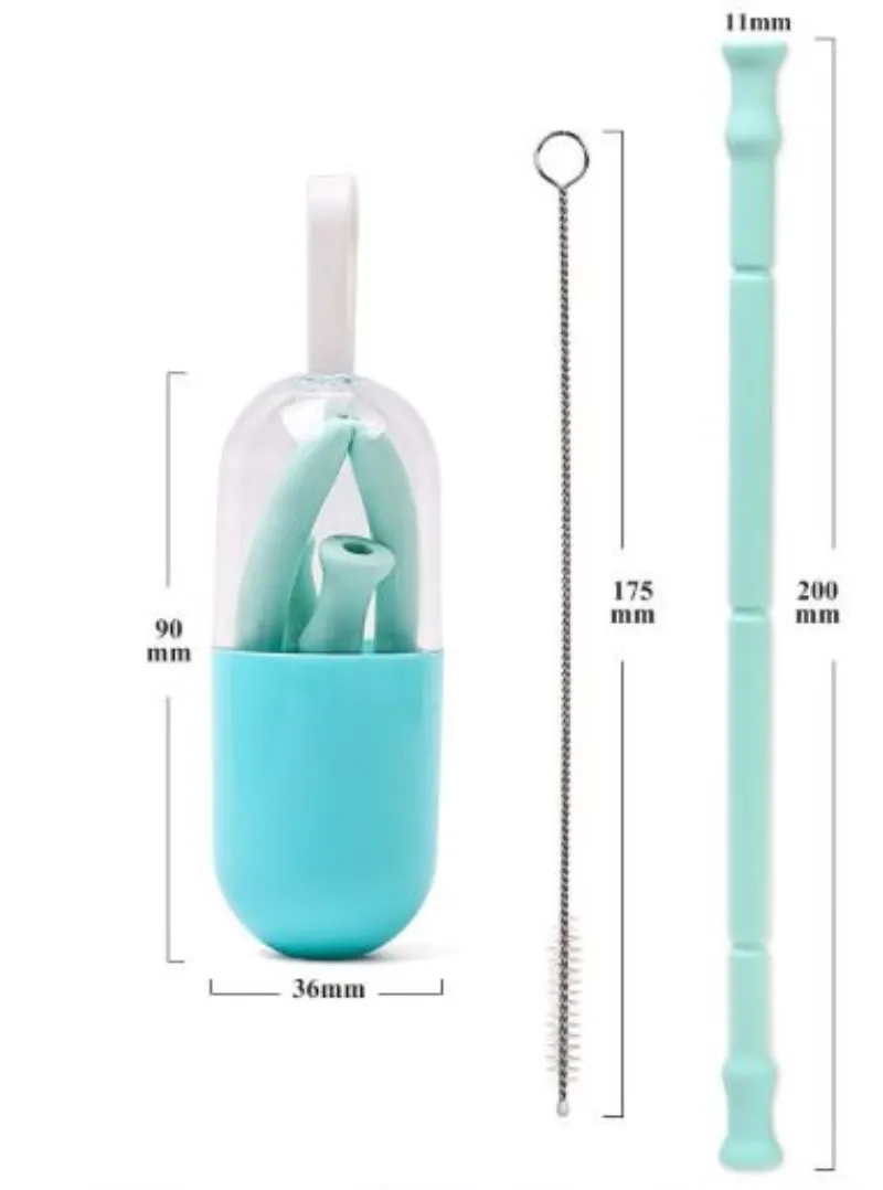 Складной гнущаяся соломинка для напитков многоразовый силикон соломы с чехлом для переноски щетка для чистки путешествия Офис напитки