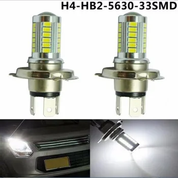 

DC 12V 2pcs Super Bright H4 5630 33SMD White LED Light Bulb Replacement Headlamps DRL Fog Lamps Daytime Running Lights