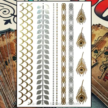 

Nu-TATY 24 style Temporary Tattoo Body Art, Large Golden Flake Designs, Flash Tattoo Sticker Waterproof 21*15cm