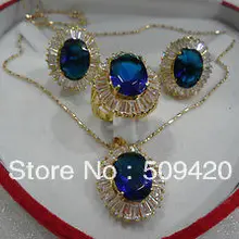 > Красивые ювелирные изделия Синий Циркон Камень серьги ожерелье набор