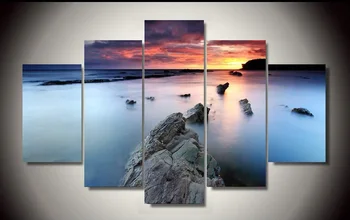 

2016 Rushed unframed beach sea 5 piece picture painting wall art Grand Landscape Livingroom decor poster on canvas caudros