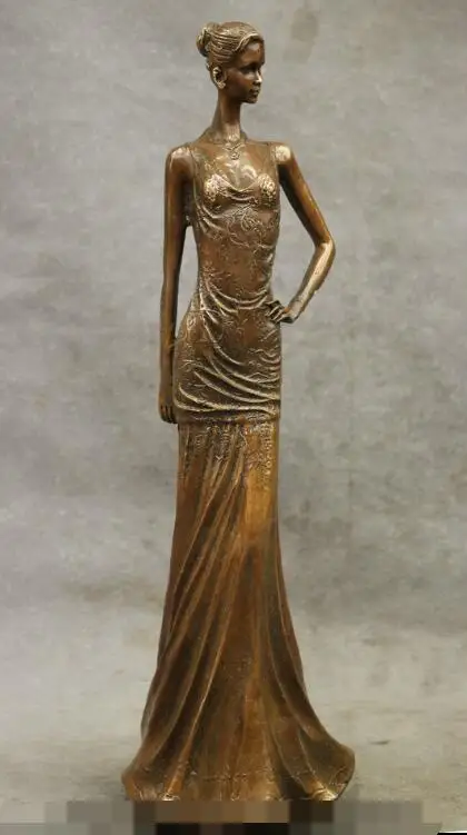 

S03893 15" Chinese Bronze Copper Carved West Art Flower Belle Model Statue Sculpture (B0413)